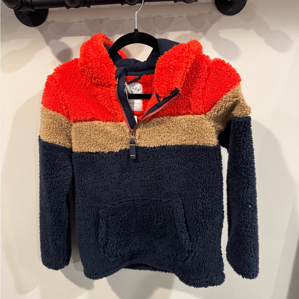 Fat Face Kids Color Block Fleece Hoodie - Red, Tan, Navy